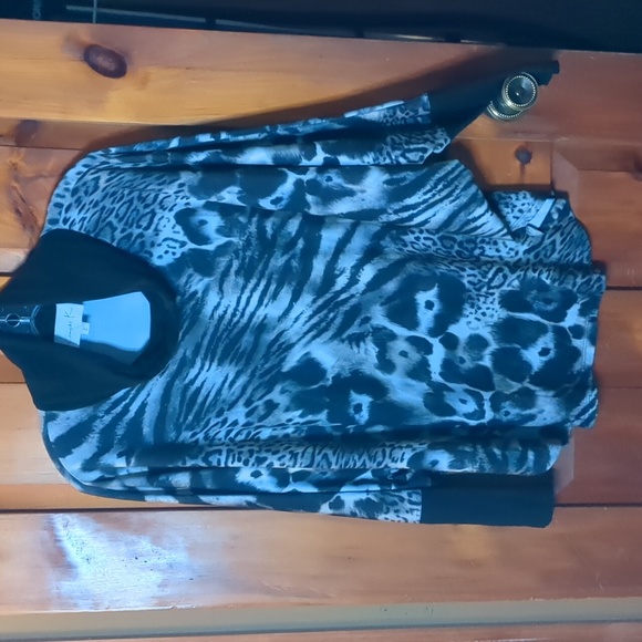 COMPLI K* size L batwing sleeve animal print flowy round hem cowl neck tunic top - Picture 6 of 10